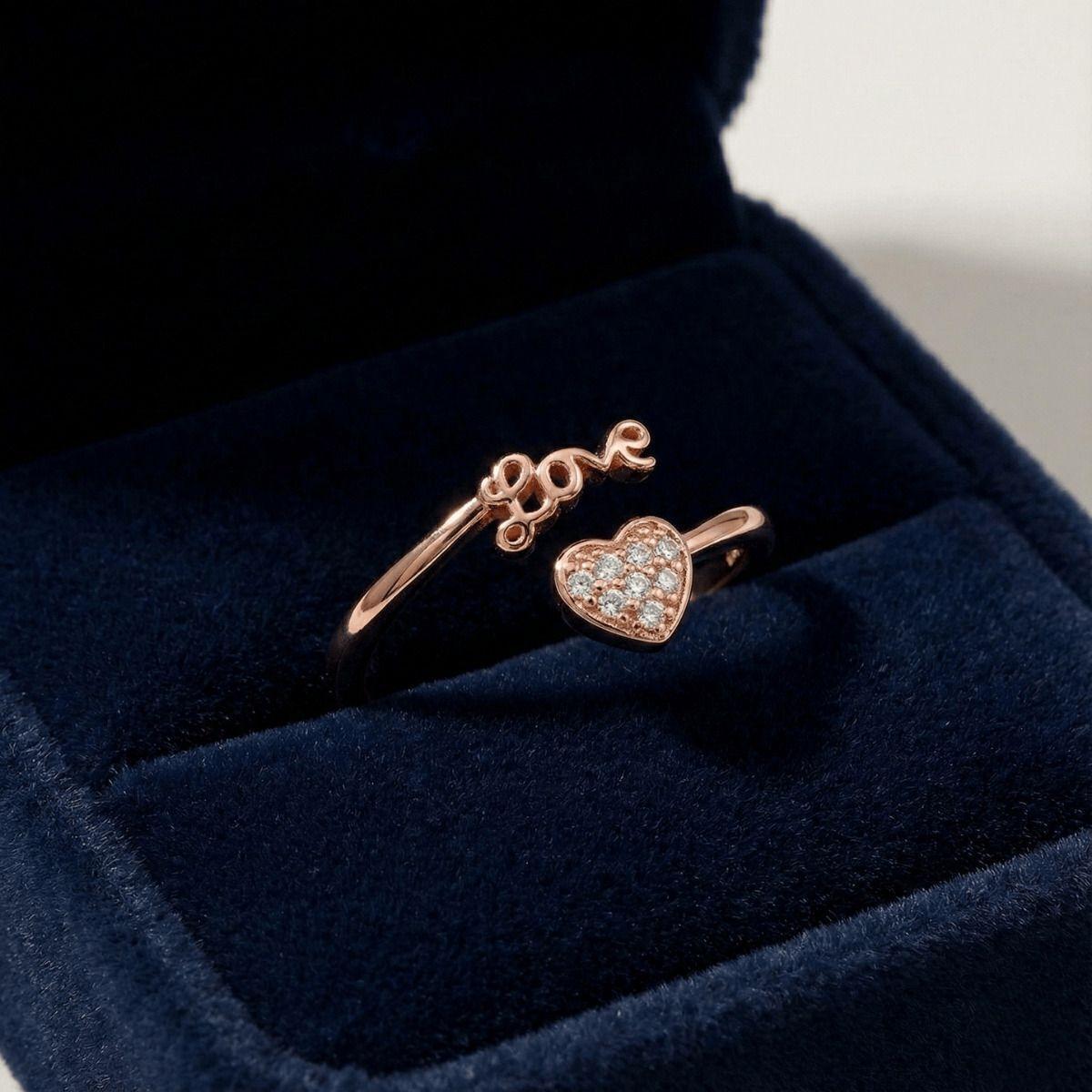 Forevershine Anti Tarnish Rose Gold Love Heart Ring, Open Adjustable Design, Cubic Zirconia Stones, Fashion Jewelry|lightweight|gift For Her|for Women & Girls - Image 3