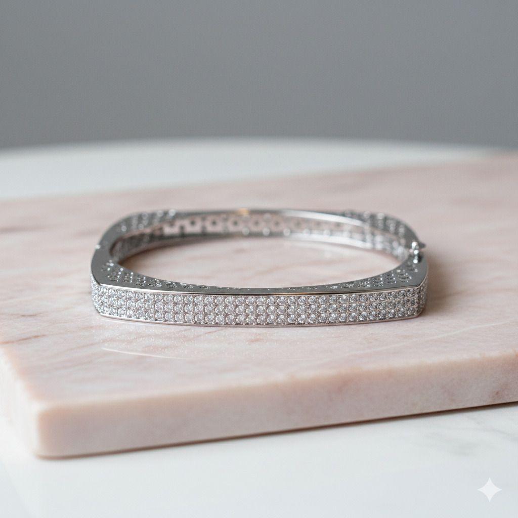 Forevershine Anti Tarnish Rhodiom Plated Cubic Zirconia Designer Bangle Bracelet Kada, Hinged Clasp, 6 Cm Diameter, Minimal Style|lightweight|gift For Her|stylish Jewellery For Women & Girls - Image 2