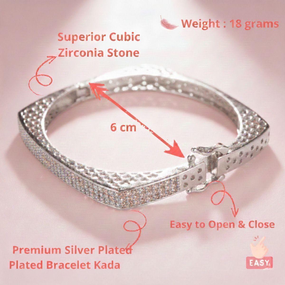Forevershine Anti Tarnish Rhodiom Plated Cubic Zirconia Designer Bangle Bracelet Kada, Hinged Clasp, 6 Cm Diameter, Minimal Style|lightweight|gift For Her|stylish Jewellery For Women & Girls - Image 4