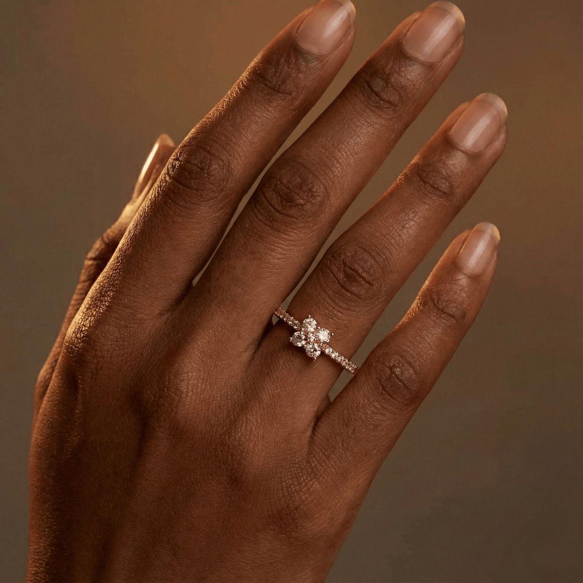 Forevershine Anti Tarnish Rose Gold Cluster Ring With Four Stone Cubic Zirconia Design | Pave Band Engagement Style | Lightweight Hypoallergenic Jewellery Gift For Women & Girls - Image 5