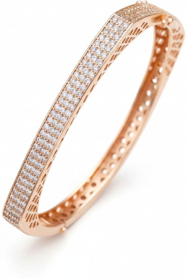 Forevershine Anti Tarnish Rose Gold Plated Cubic Zirconia Designer Bangle Bracelet Kada For Women & Girls | Lightweight Minimal Bracelet | Hinged Clasp 6 Cm Diameter Elegant Jewelry Gift - Image 3