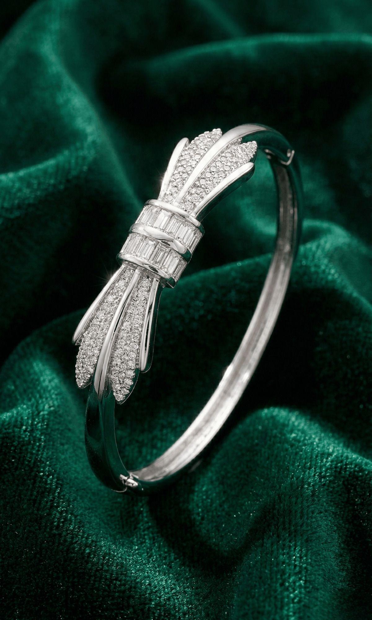 Forevershine Bow Bracelet, Alloy, Women & Girls, American Diamond Baguette Stone Design, Adult, Free Size, 100g, Rhodium Plated, 8 Cm - Image 4