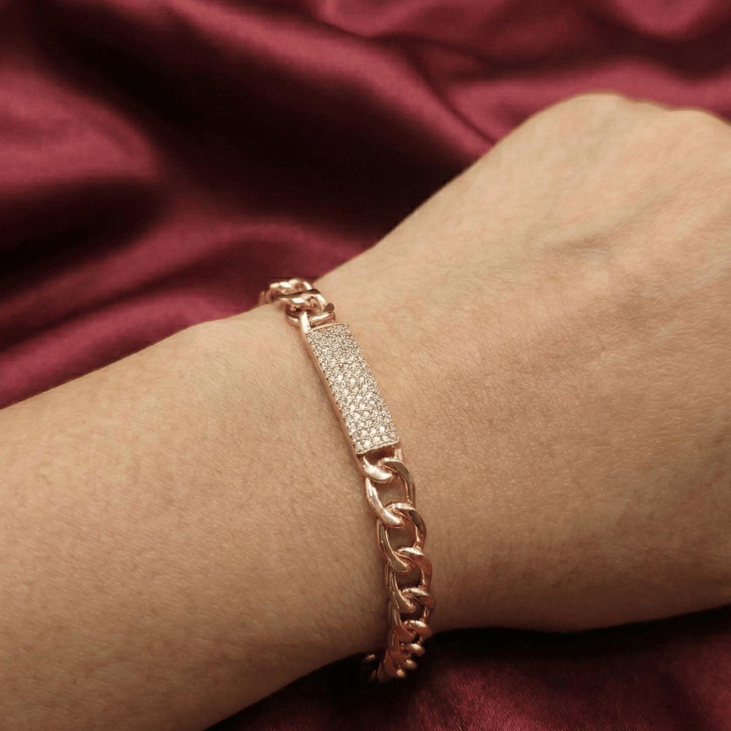 Forevershine Rose Gold Plated Ad Cz Chain Link Bracelet|lightweight |gift For Her|free Size With Hidden Safet Clasp|hypoallergenic |anti Tarnish|stylish Jewelry For Women & Girls - Image 4