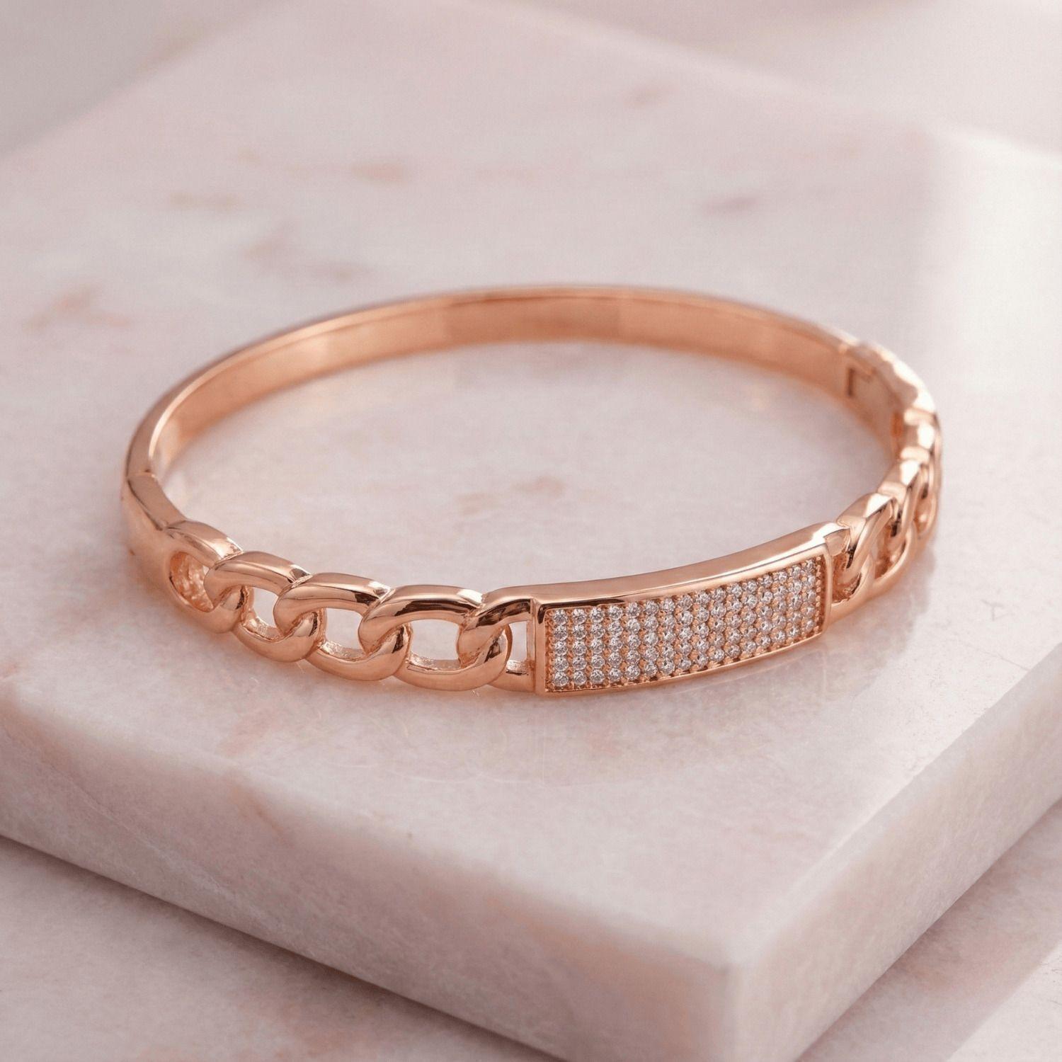 Forevershine Rose Gold Plated Ad Cz Chain Link Bracelet|lightweight |gift For Her|free Size With Hidden Safet Clasp|hypoallergenic |anti Tarnish|stylish Jewelry For Women & Girls - Image 3