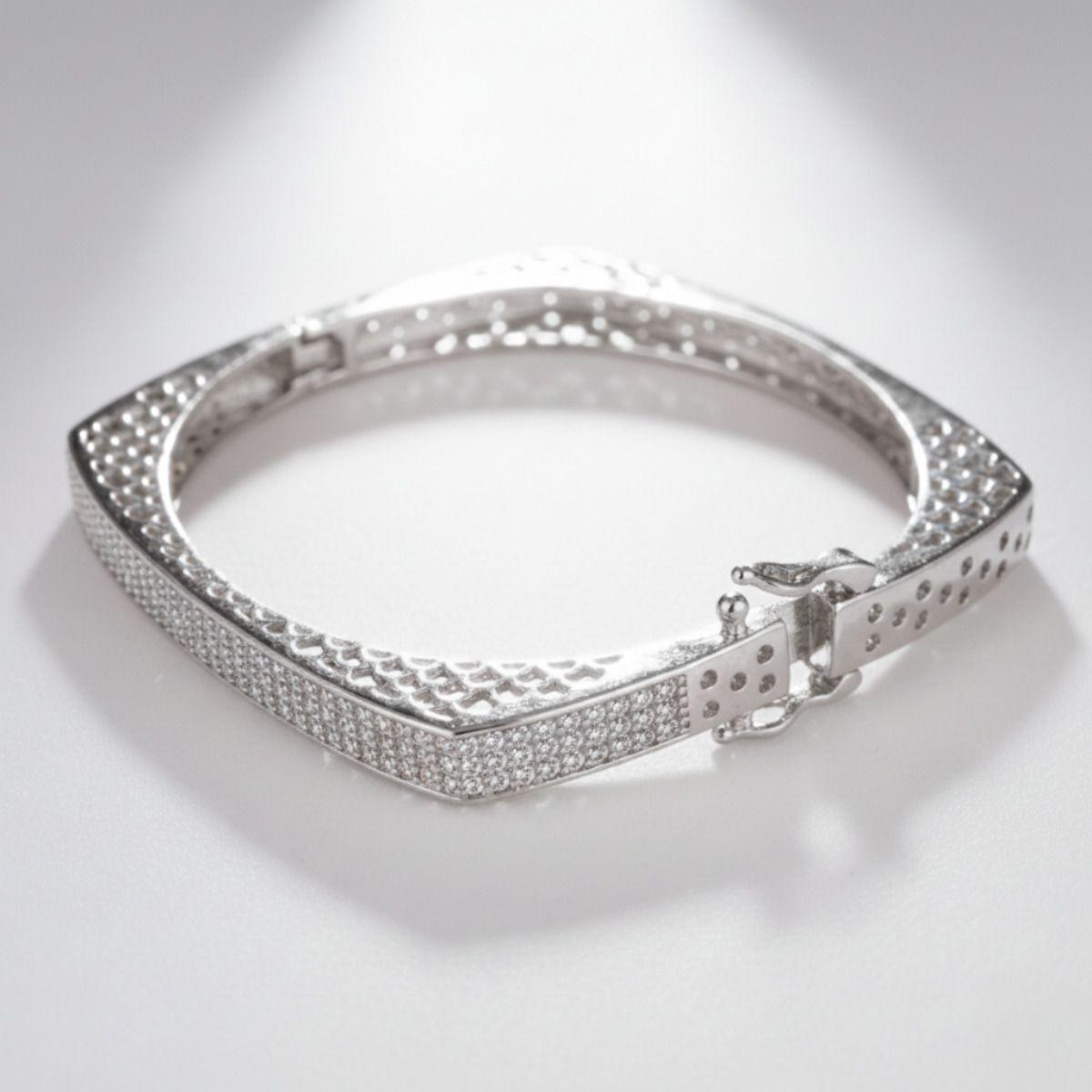 Forevershine Anti Tarnish Rhodiom Plated Cubic Zirconia Designer Bangle Bracelet Kada, Hinged Clasp, 6 Cm Diameter, Minimal Style|lightweight|gift For Her|stylish Jewellery For Women & Girls - Image 5