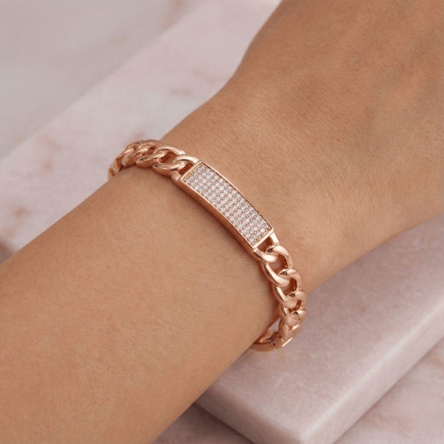 Forevershine Rose Gold Plated Ad Cz Chain Link Bracelet|lightweight |gift For Her|free Size With Hidden Safet Clasp|hypoallergenic |anti Tarnish|stylish Jewelry For Women & Girls - Image 2