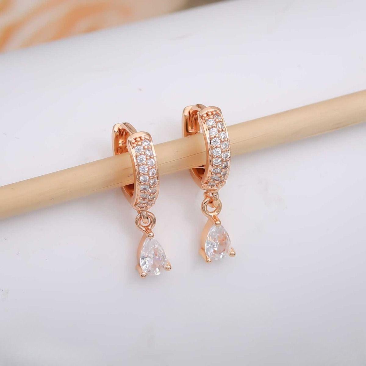 Forevershine Rose Gold Hoop Earrings With Pear-Shaped Drop, Pavé Cubic Zirconia, Dangle Earrings For Women & Girls - Image 4