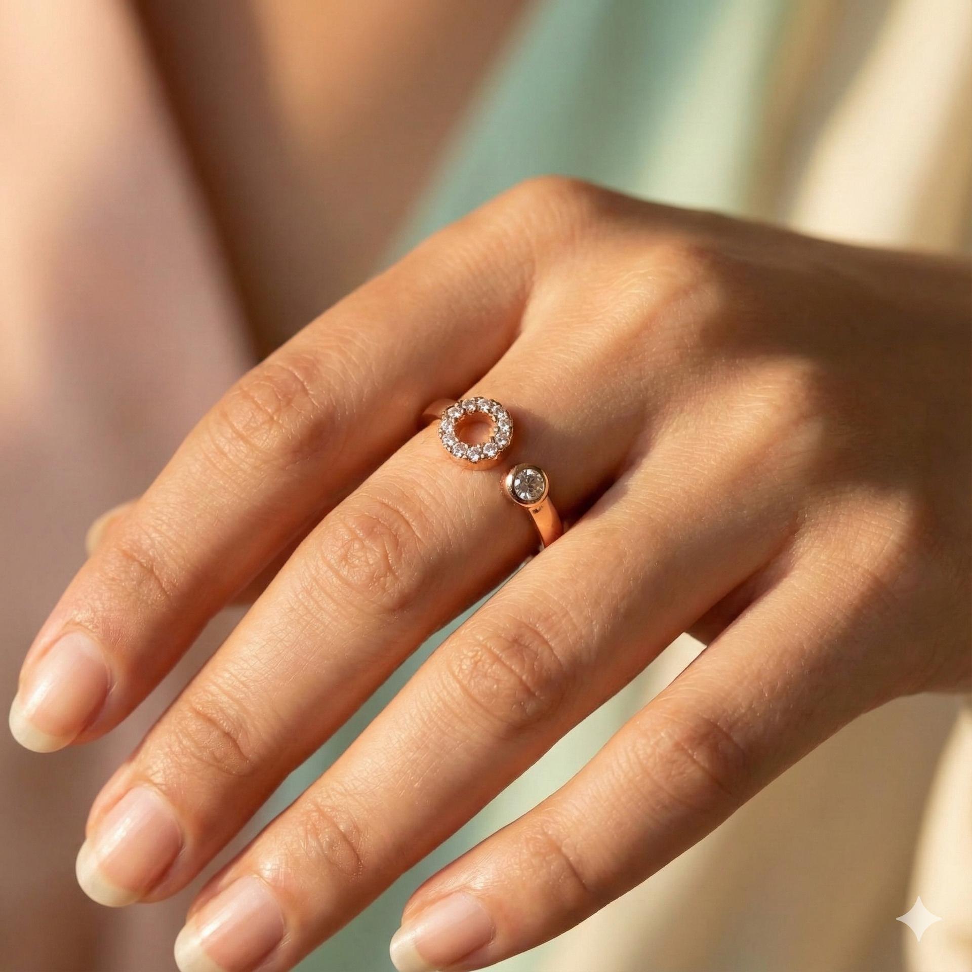 Forevershine Anti Tarnish Rose Gold Plated Adjustable Ring, Open Circle Design With Cubic Zirconia, Multi-Wear Versatile Jewelry|lightweight|gift For Her|for Women & Girls - Image 2