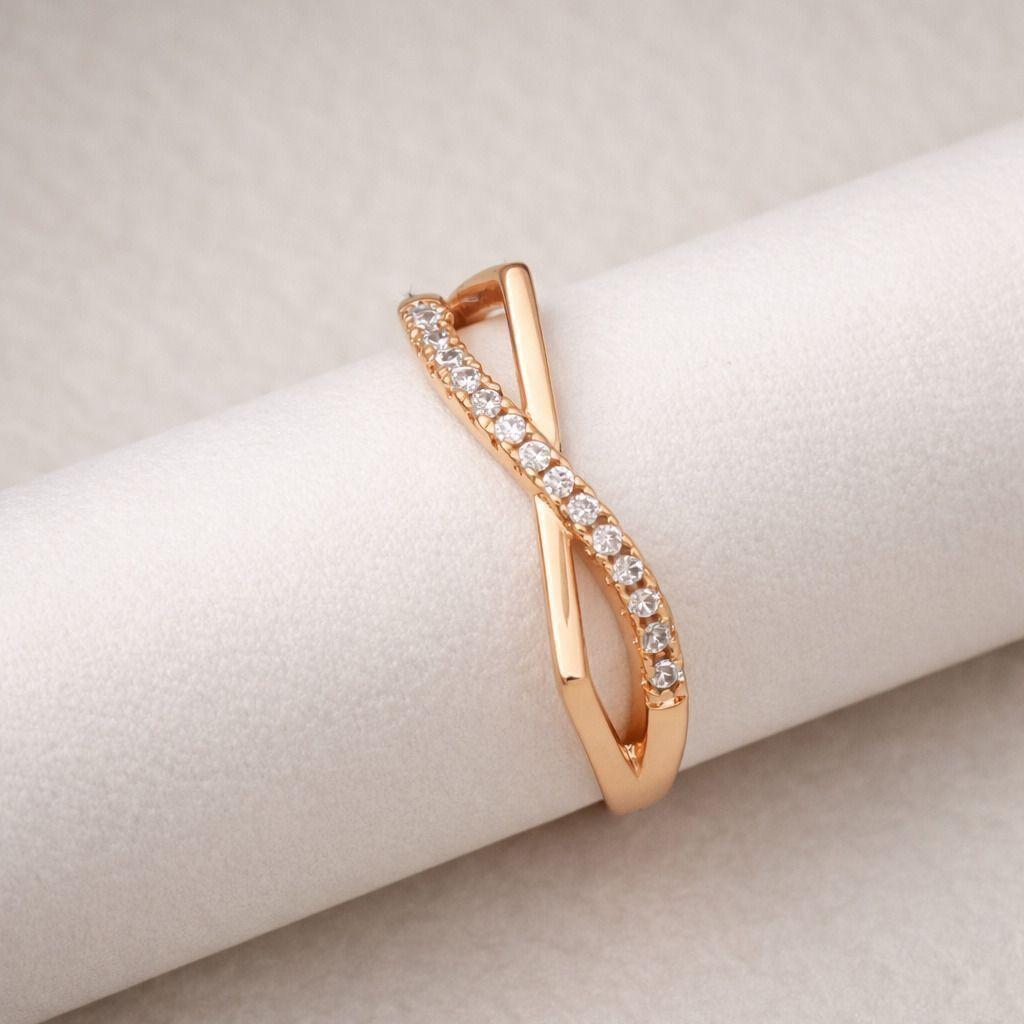 Forevershine Rose Gold Plated Adjustable Cubic Zirconia Twisted Crossover Ring For Women & Girls | Crystal Studded Open Band Fashion Finger Ring | Lightweight Hypoallergenic Jewellery Gift