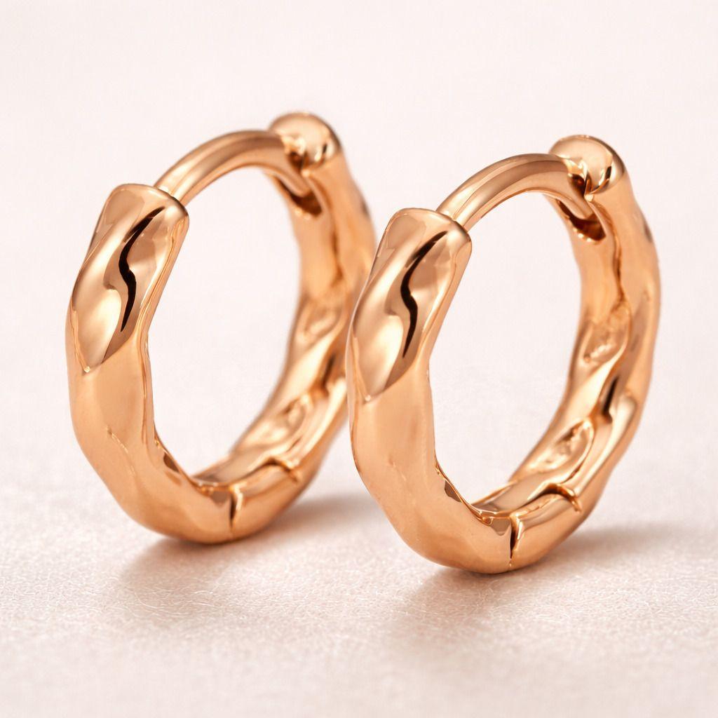 Rose Gold Twisted Hoop Earrings, Chunky Huggie Style, Hinged Clasp