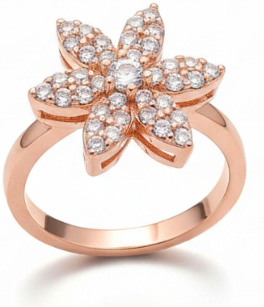 Forevershine Rose Gold Flower Adjustable Finger Ring For Women & Girls | Cubic Zirconia Floral Crystal Studded Open Band Fashion Ring | Elegant Party Jewellery Gift - Image 4