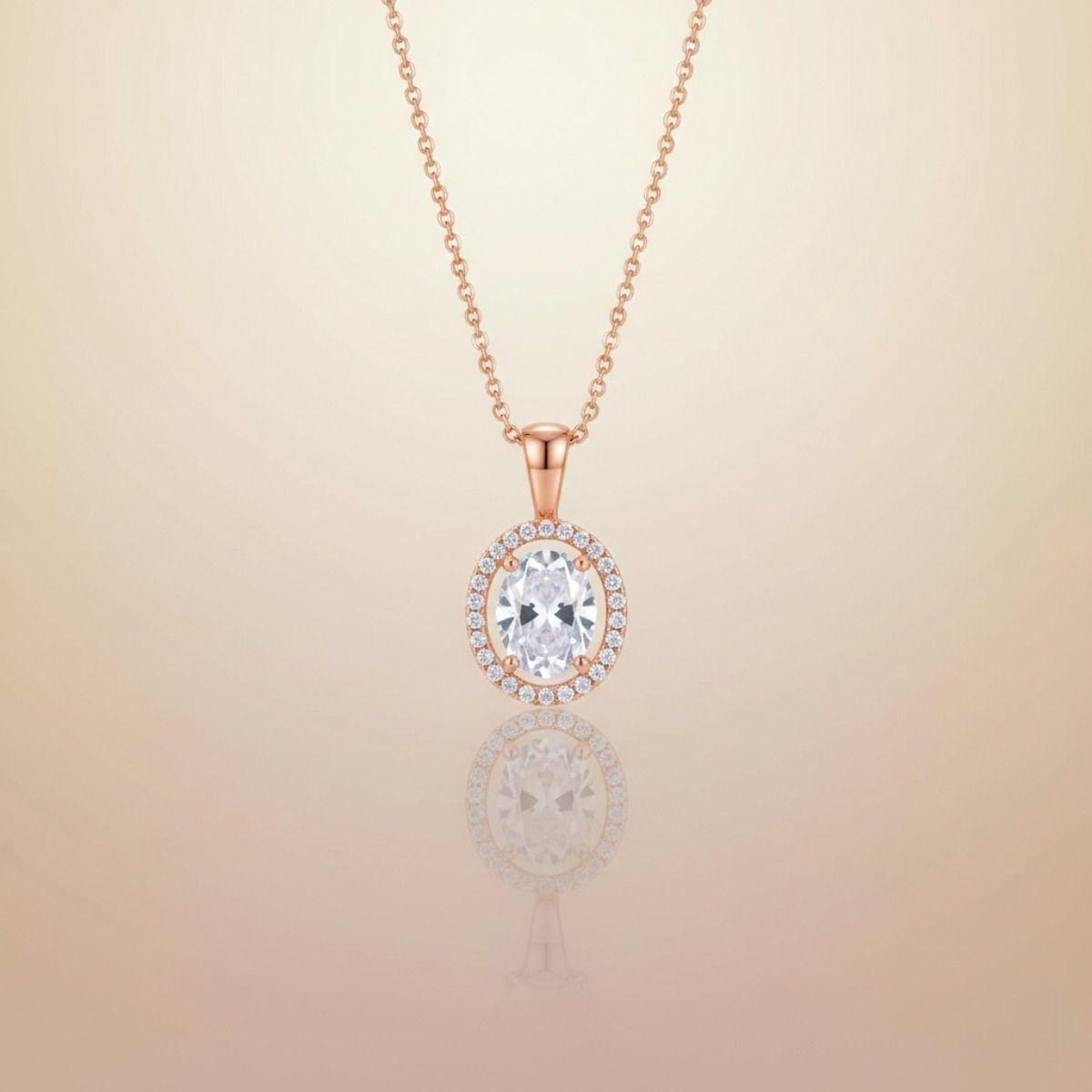 Forevershine Rose Gold Plated Oval Halo Pendant Necklace For Women With Cubic Zirconia Stones | Elegant Chain Necklace Stylish Party Jewelry Gift For Girls Birthday Anniversary Accessory