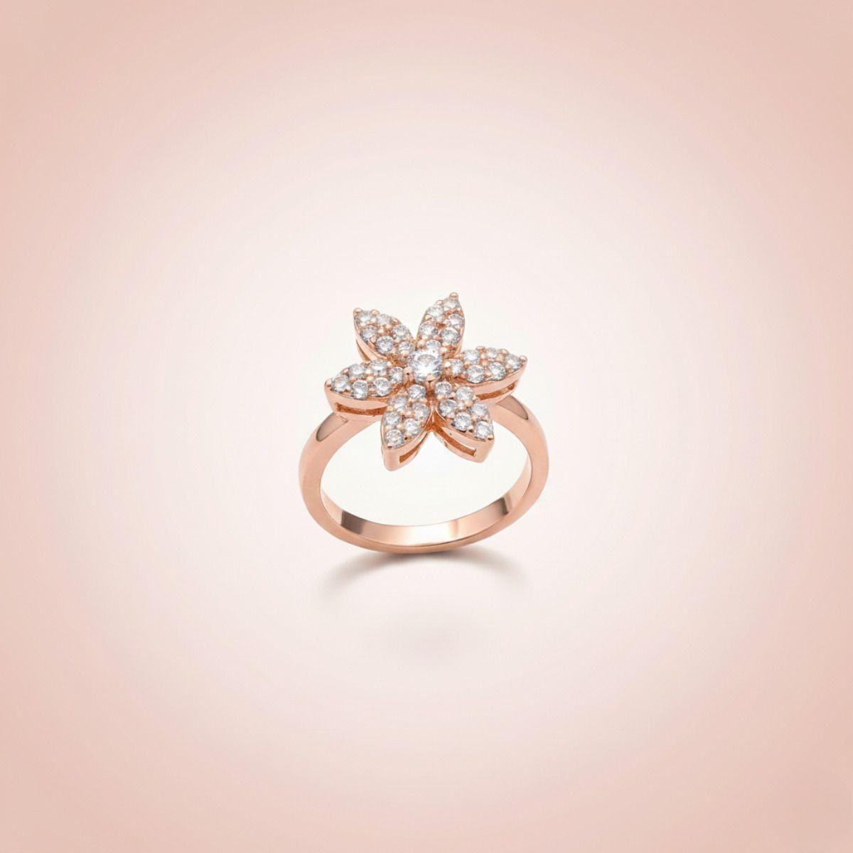 Forevershine Rose Gold Flower Adjustable Finger Ring For Women & Girls | Cubic Zirconia Floral Crystal Studded Open Band Fashion Ring | Elegant Party Jewellery Gift - Image 3