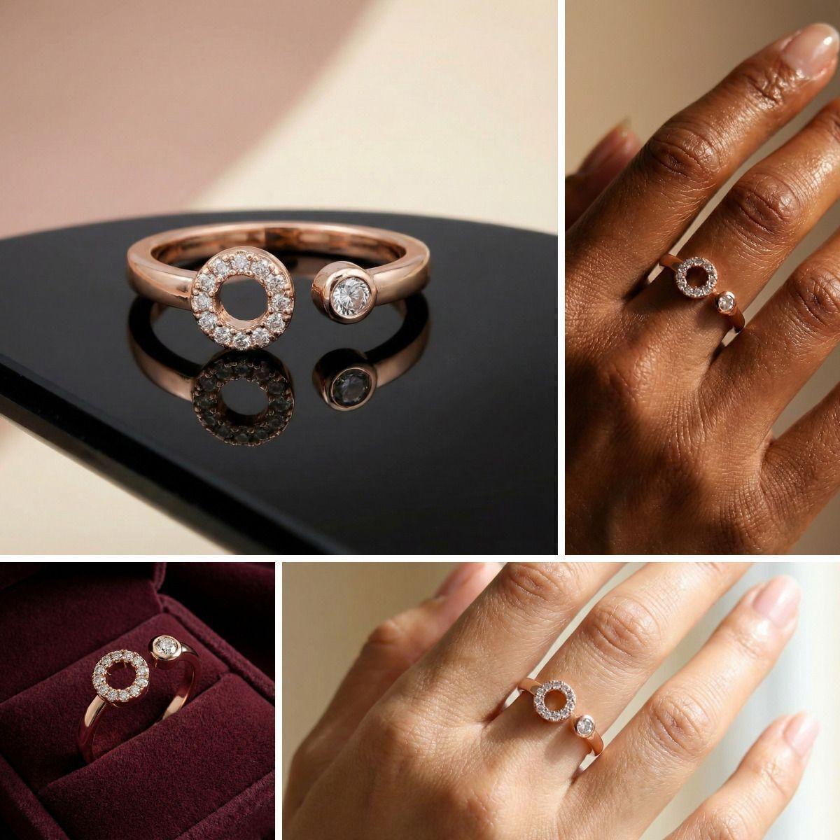 Forevershine Anti Tarnish Rose Gold Plated Adjustable Ring, Open Circle Design With Cubic Zirconia, Multi-Wear Versatile Jewelry|lightweight|gift For Her|for Women & Girls - Image 8