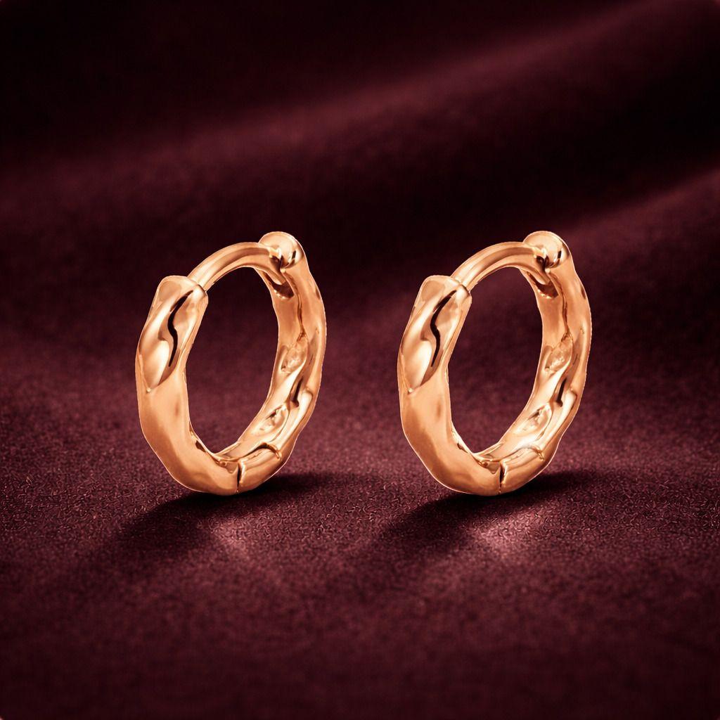 Rose Gold Twisted Hoop Earrings, Chunky Huggie Style, Hinged Clasp - Image 3