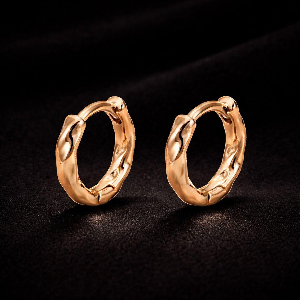 Rose Gold Twisted Hoop Earrings, Chunky Huggie Style, Hinged Clasp - Image 4