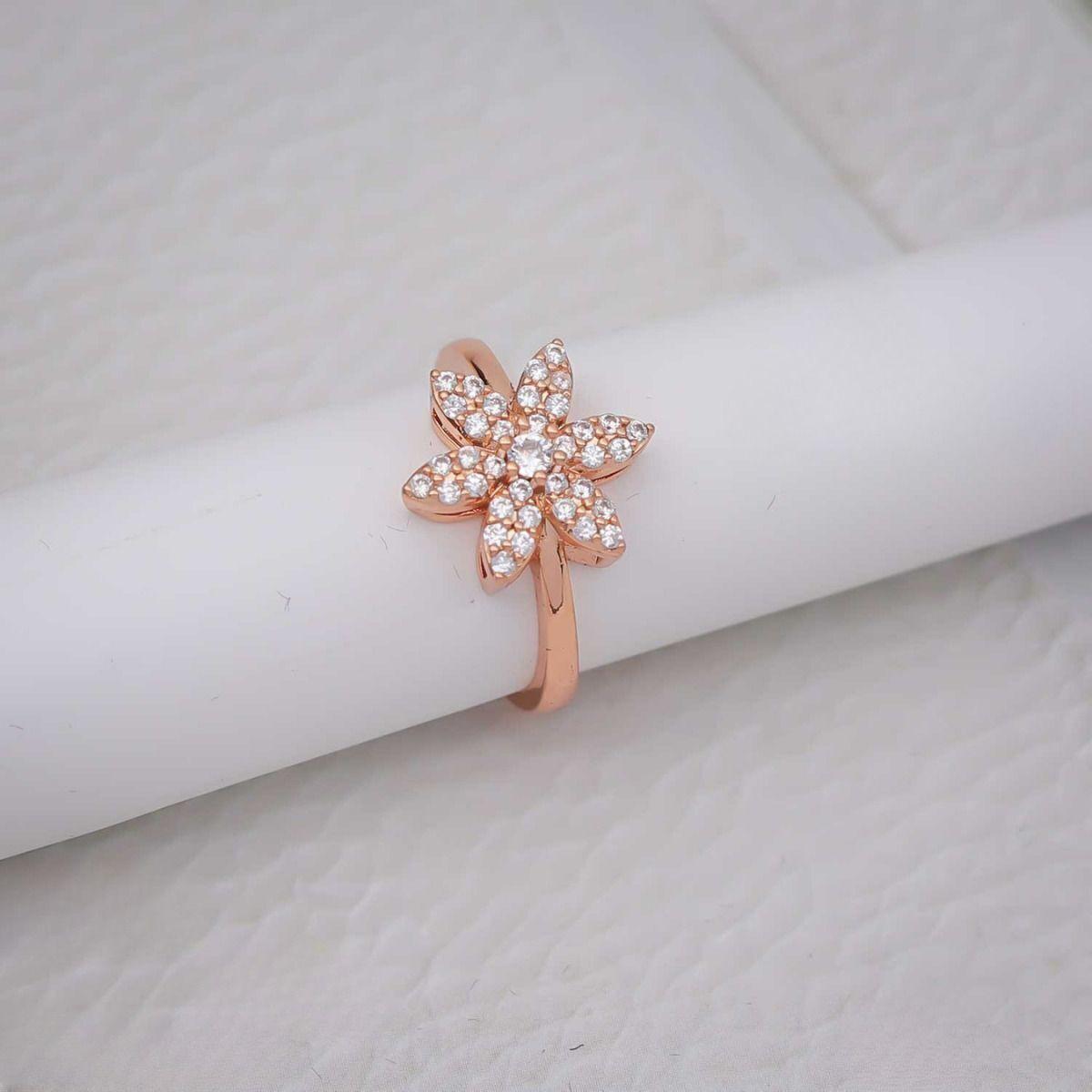 Forevershine Rose Gold Flower Adjustable Finger Ring For Women & Girls | Cubic Zirconia Floral Crystal Studded Open Band Fashion Ring | Elegant Party Jewellery Gift - Image 5