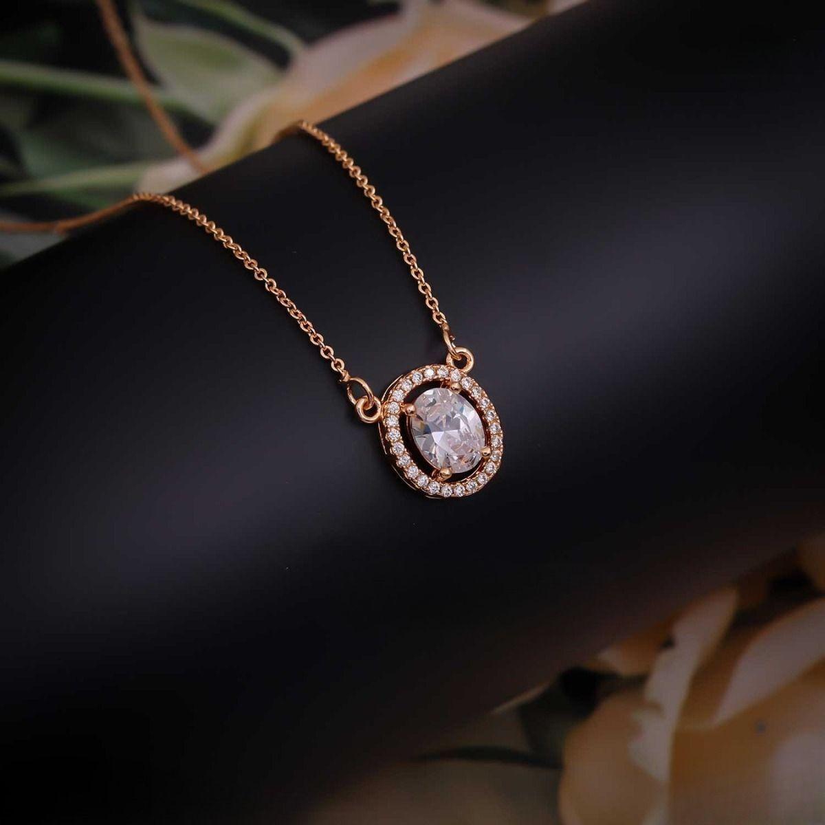Forevershine Rose Gold Plated Oval Halo Pendant Necklace For Women With Cubic Zirconia Stones | Elegant Chain Necklace Stylish Party Jewelry Gift For Girls Birthday Anniversary Accessory - Image 4