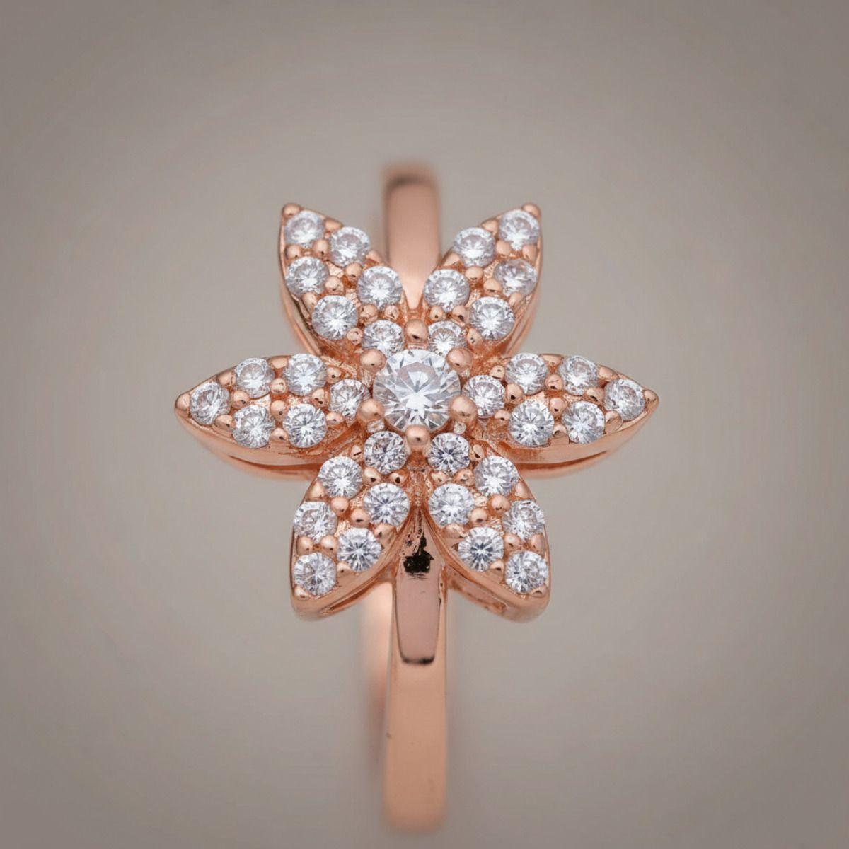 Forevershine Rose Gold Flower Adjustable Finger Ring For Women & Girls | Cubic Zirconia Floral Crystal Studded Open Band Fashion Ring | Elegant Party Jewellery Gift - Image 2