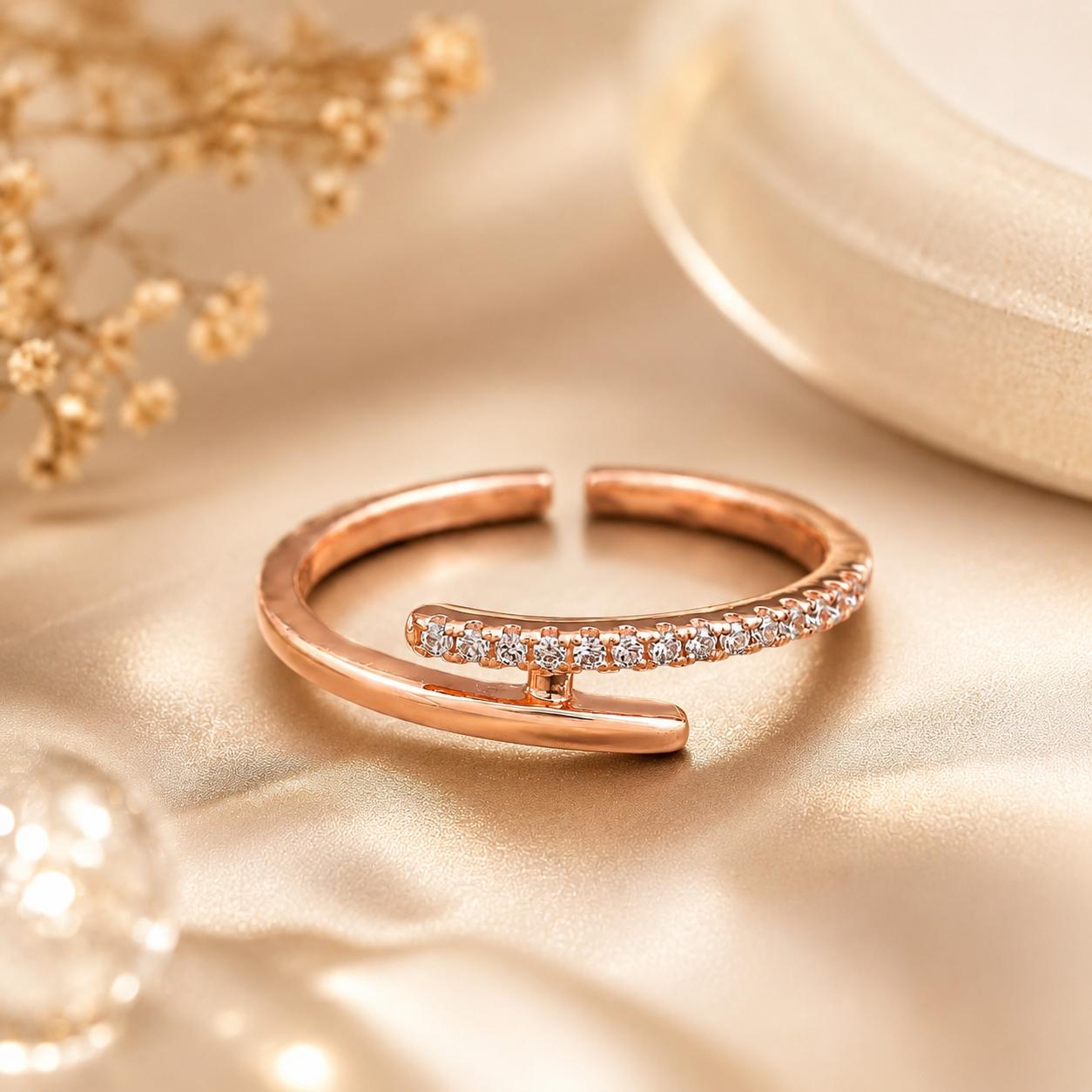 Forevershine Anti Tarnish Rose Gold Plated Adjustable Bypass Wrap Ring For Women & Girls | Pavé Cubic Zirconia Open Design | Fashion Finger Ring | Lightweight | Hypoallergenic | Jewellery Gift - Image 6