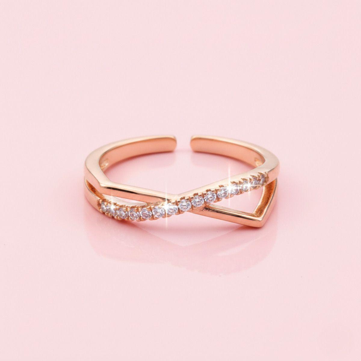 Forevershine Rose Gold Plated Adjustable Cubic Zirconia Twisted Crossover Ring For Women & Girls | Crystal Studded Open Band Fashion Finger Ring | Lightweight Hypoallergenic Jewellery Gift - Image 3