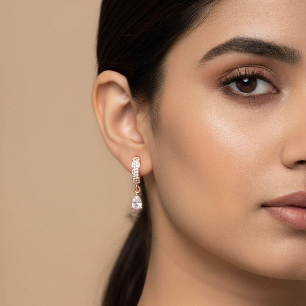 Forevershine Rose Gold Hoop Earrings With Pear-Shaped Drop, Pavé Cubic Zirconia, Dangle Earrings For Women & Girls - Image 2