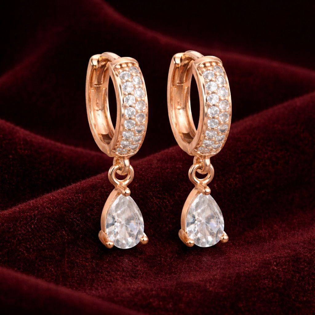 Forevershine Rose Gold Hoop Earrings With Pear-Shaped Drop, Pavé Cubic Zirconia, Dangle Earrings For Women & Girls - Image 3