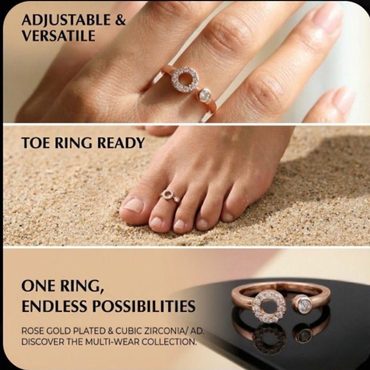 Forevershine Anti Tarnish Rose Gold Plated Adjustable Ring, Open Circle Design With Cubic Zirconia, Multi-Wear Versatile Jewelry|lightweight|gift For Her|for Women & Girls - Image 6