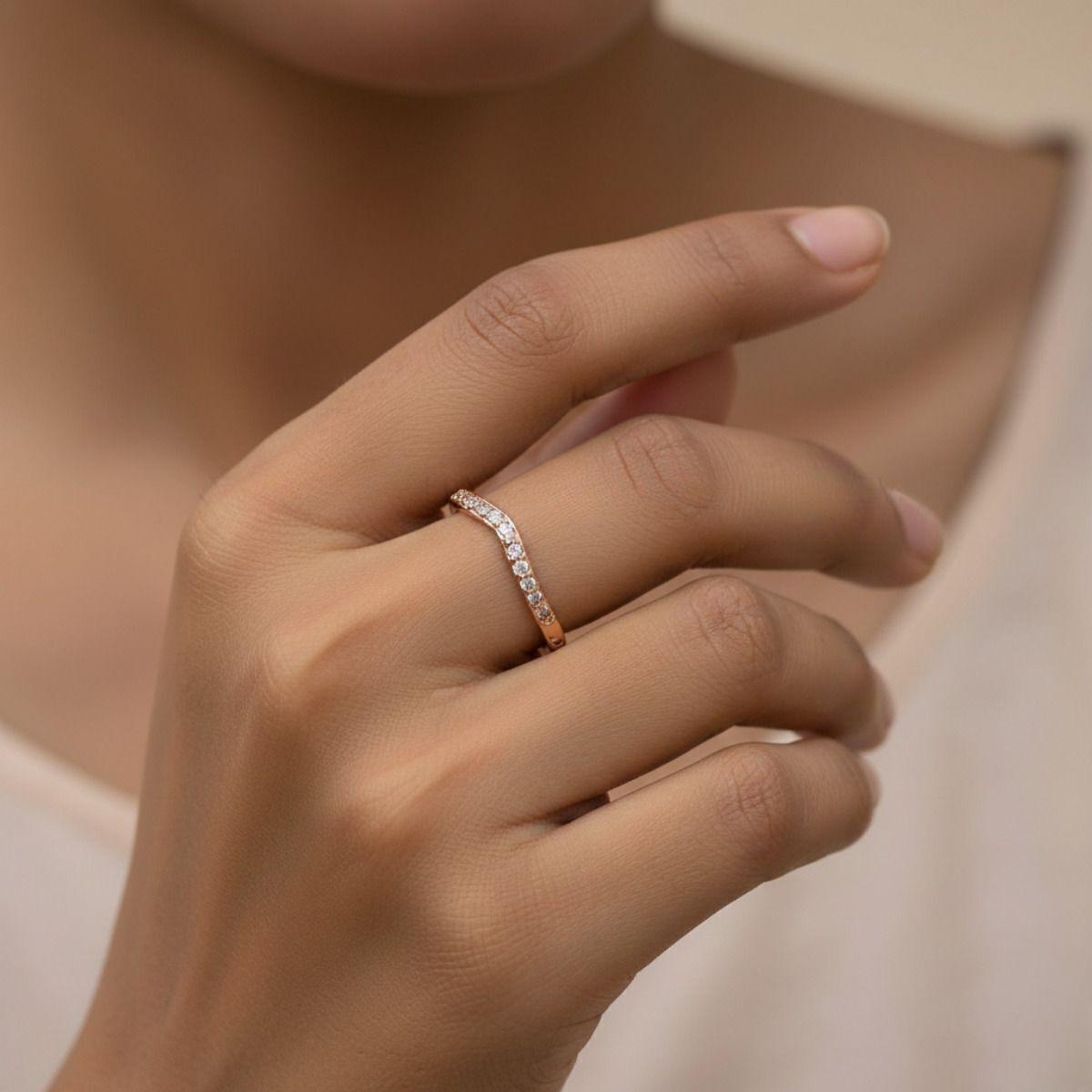 Forevershine Rose Gold Plated Cubic Zirconia Adjustable Finger Ring For Women | Cz Studded Open Band Ring | Trendy Everyday & Party Jewellery - Image 2