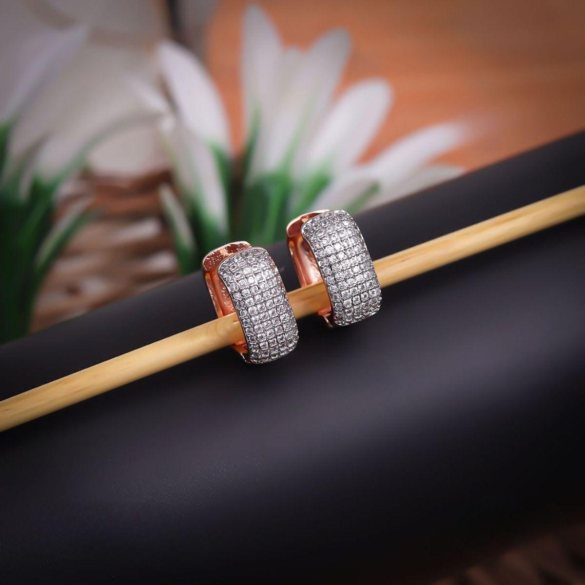 Forevershine Rose Gold Plated Dual Tone Cubic Zirconia Studded Hoop Earrings For Women | Bold Designer Statement Hoops | Premium Party & Wedding Jewellery - Image 2