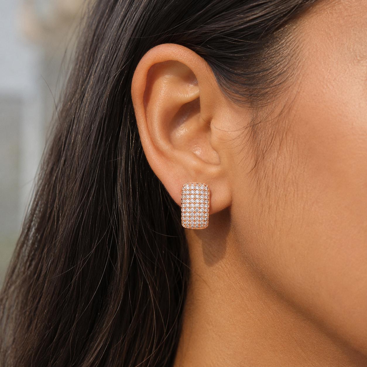 Forevershine Rose Gold Plated Cubic Zirconia Studded Hoop Earrings For Women | Bold Designer Statement Hoops | Premium Party & Wedding Jewellery - Image 3