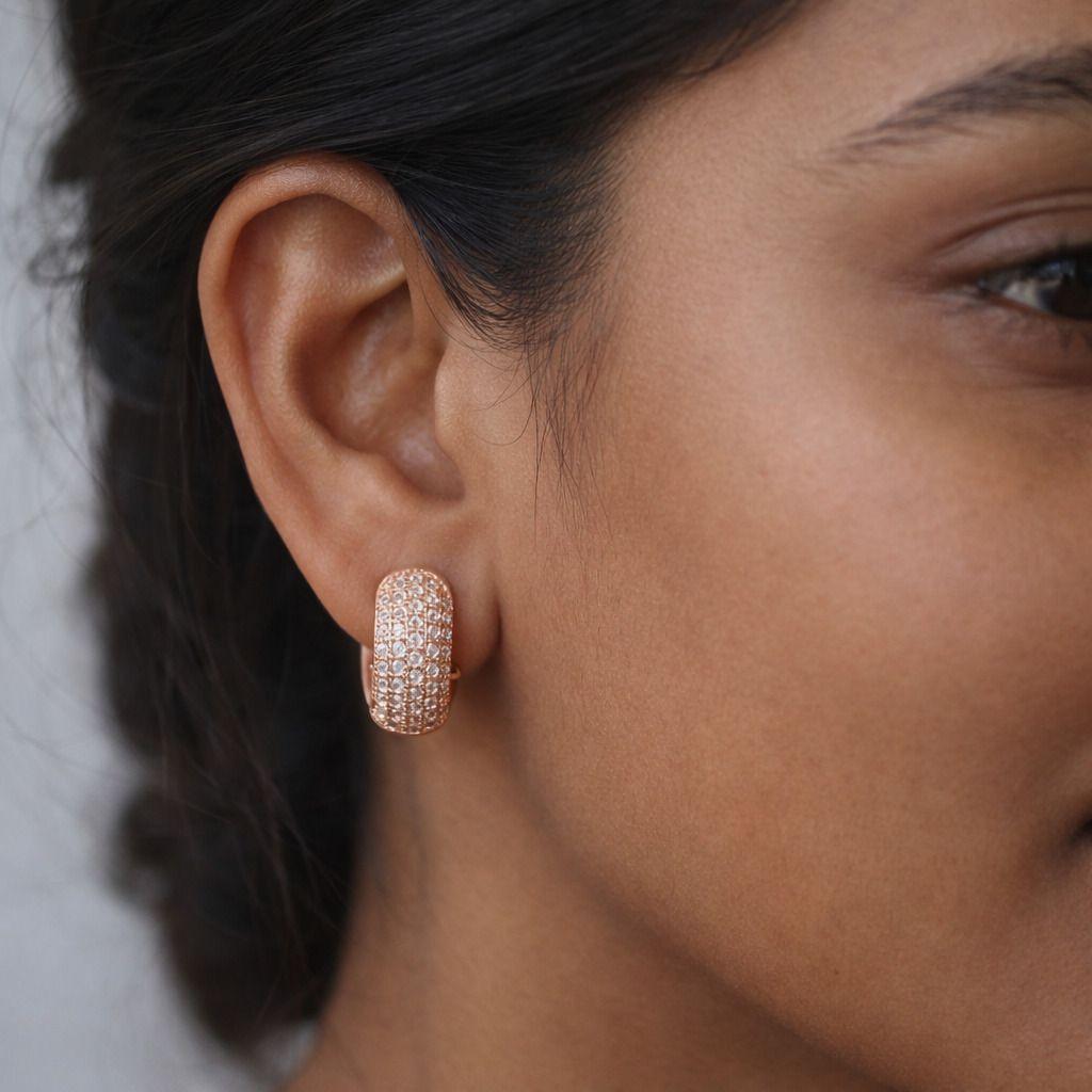 Forevershine Rose Gold Plated Cubic Zirconia Studded Hoop Earrings For Women | Thick Crystal Hoops | Premium Party Fashion Jewellery - Image 2