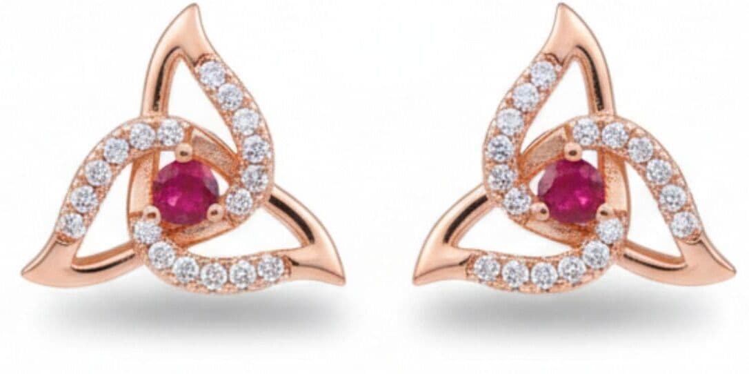 Forevershine Rose Gold Plated Cubic Zirconia & Red Stone Stud Earrings For Women | Designer Crystal Studs | Elegant Party Fashion Jewellery - Image 3