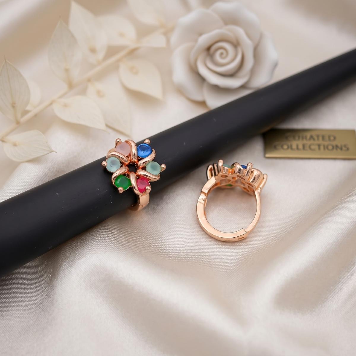 Forevershine Rose Gold Plated Multicolor Cubic Zirconia Studded Hoop Earrings For Women | Rainbow Cz Designer Hoops | Lightweight Fashion Jewellery - Image 3