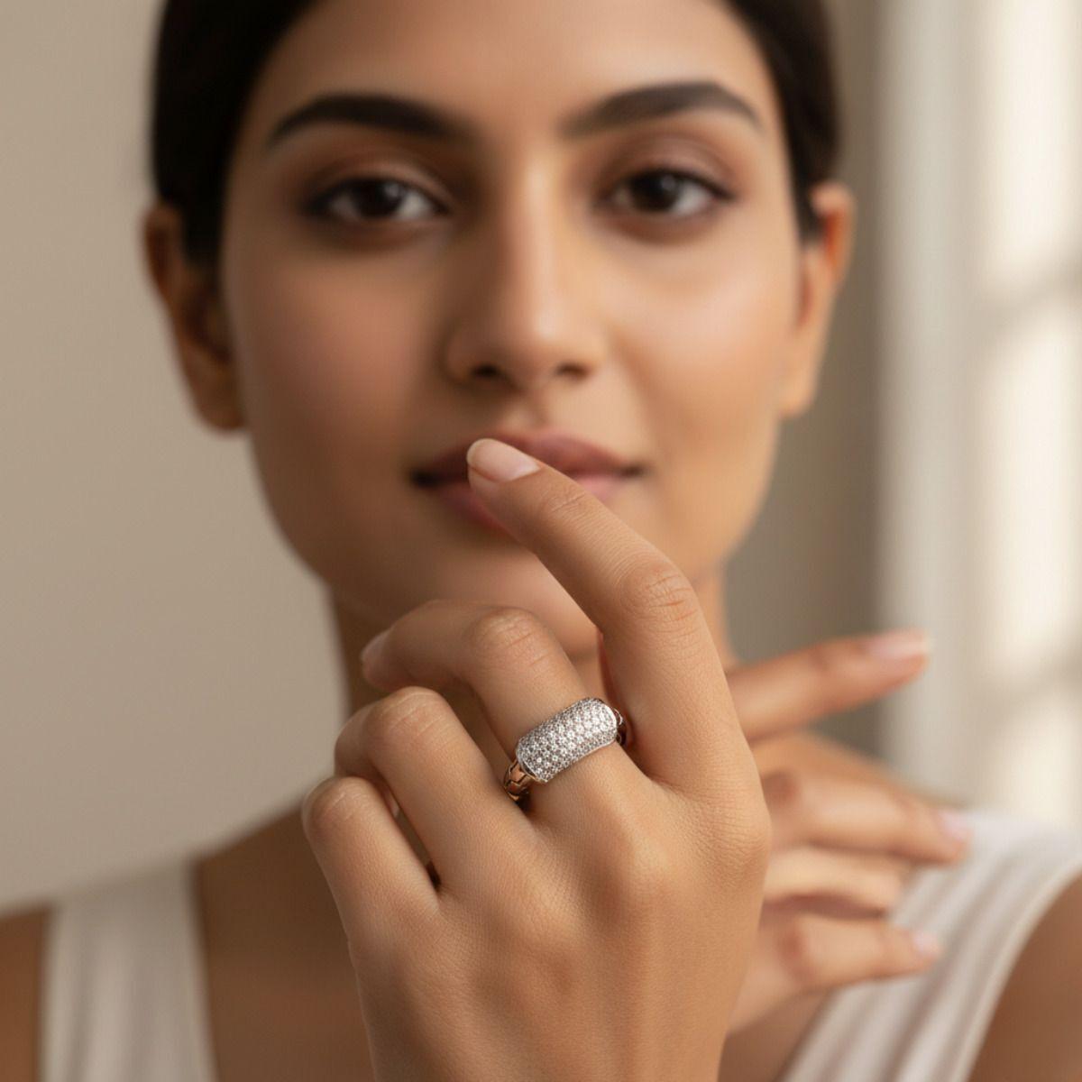 Forevershine Rhodium Plated Cubic Zirconia Adjustable Finger Ring For Women | Crystal Studded Fashion Ring | Party, Wedding & Daily Jewellery - Image 2