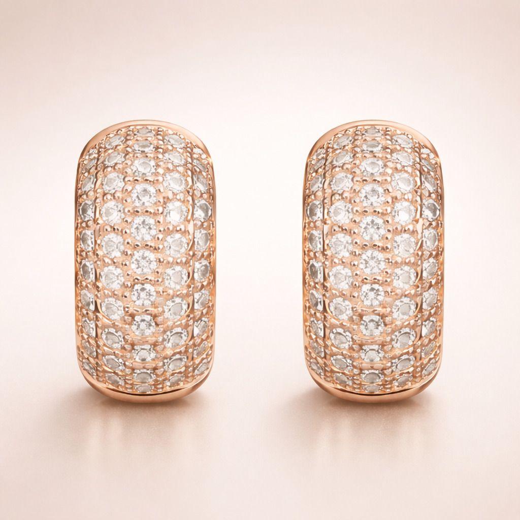 Forevershine Rose Gold Plated Cubic Zirconia Studded Hoop Earrings For Women | Thick Crystal Hoops | Premium Party Fashion Jewellery