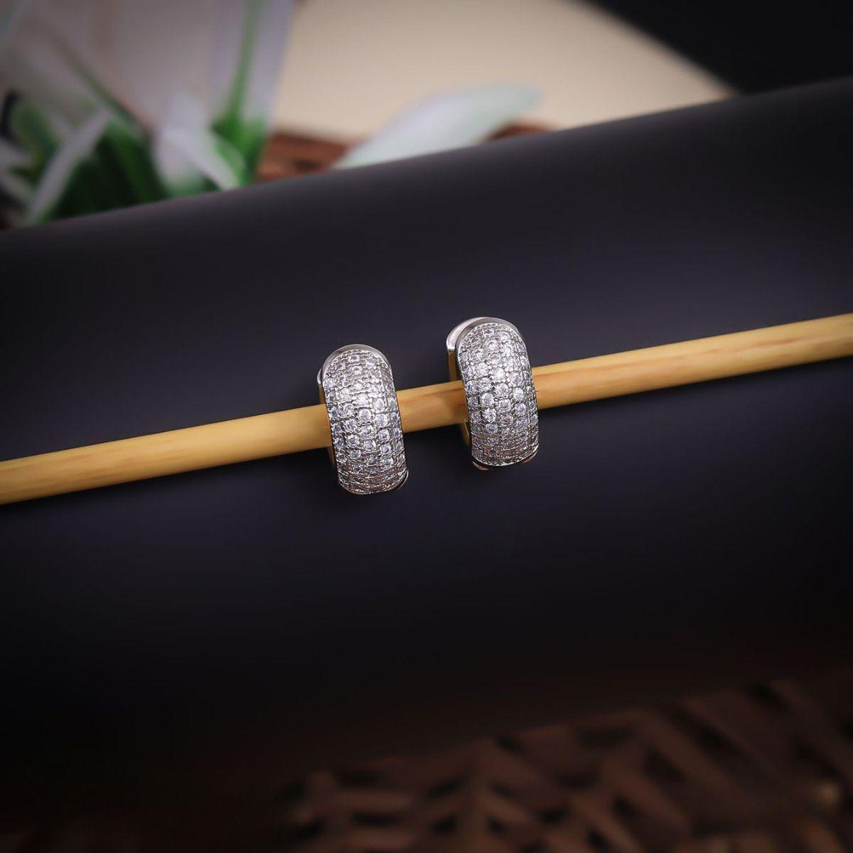 Forevershine Rhodium Plated Cubic Zirconia Studded Hoop Earrings For Women | Slim Crystal Hoops | Premium Party Fashion Jewellery - Image 2