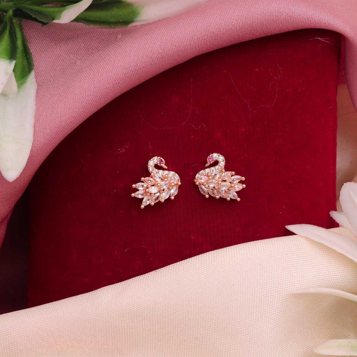 Forevershine Swan Design Cubic Zirconia Stud Earrings For Women | Rose Gold Tone Cz Stone Top Earrings | Small Elegant Jewellery - Image 2