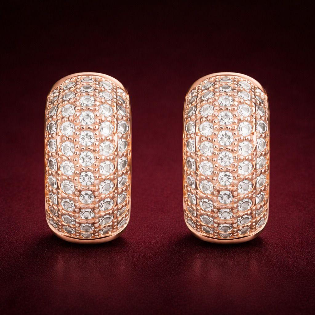 Forevershine Rose Gold Plated Cubic Zirconia Studded Hoop Earrings For Women | Thick Crystal Hoops | Premium Party Fashion Jewellery - Image 3