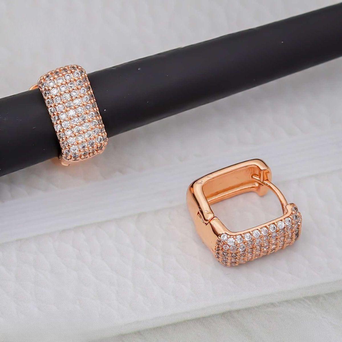 Forevershine Rose Gold Plated Cubic Zirconia Studded Hoop Earrings For Women | Bold Designer Statement Hoops | Premium Party & Wedding Jewellery - Image 4