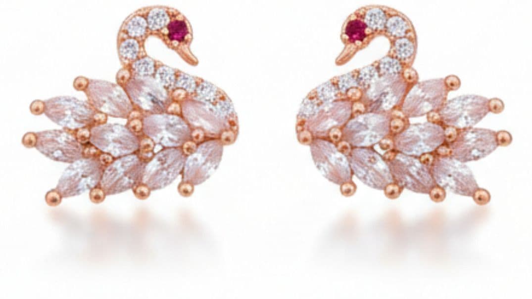 Forevershine Swan Design Cubic Zirconia Stud Earrings For Women | Rose Gold Tone Cz Stone Top Earrings | Small Elegant Jewellery - Image 4