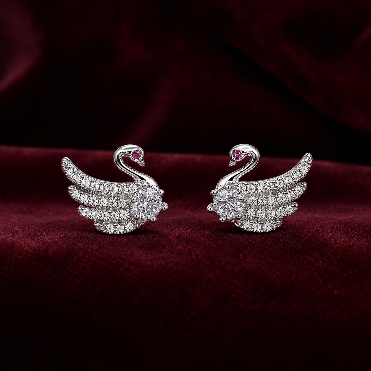 Forevershine Cubic Zirconia Swan Stud Earrings For Women | Rhodium Plated Cz Stone Designer Tops | Small Size Party & Daily Elegent Earrings - Image 4