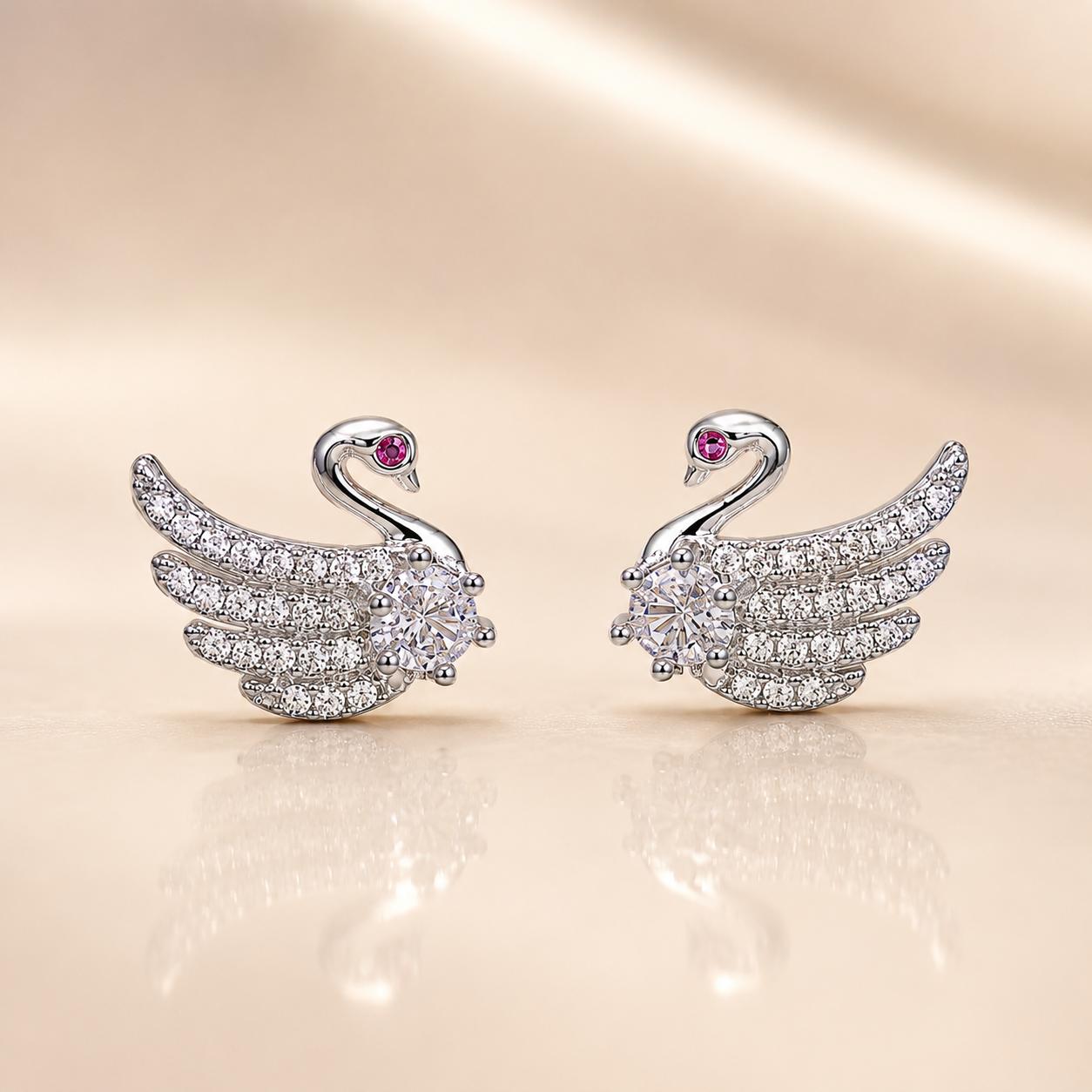 Forevershine Cubic Zirconia Swan Stud Earrings For Women | Rhodium Plated Cz Stone Designer Tops | Small Size Party & Daily Elegent Earrings