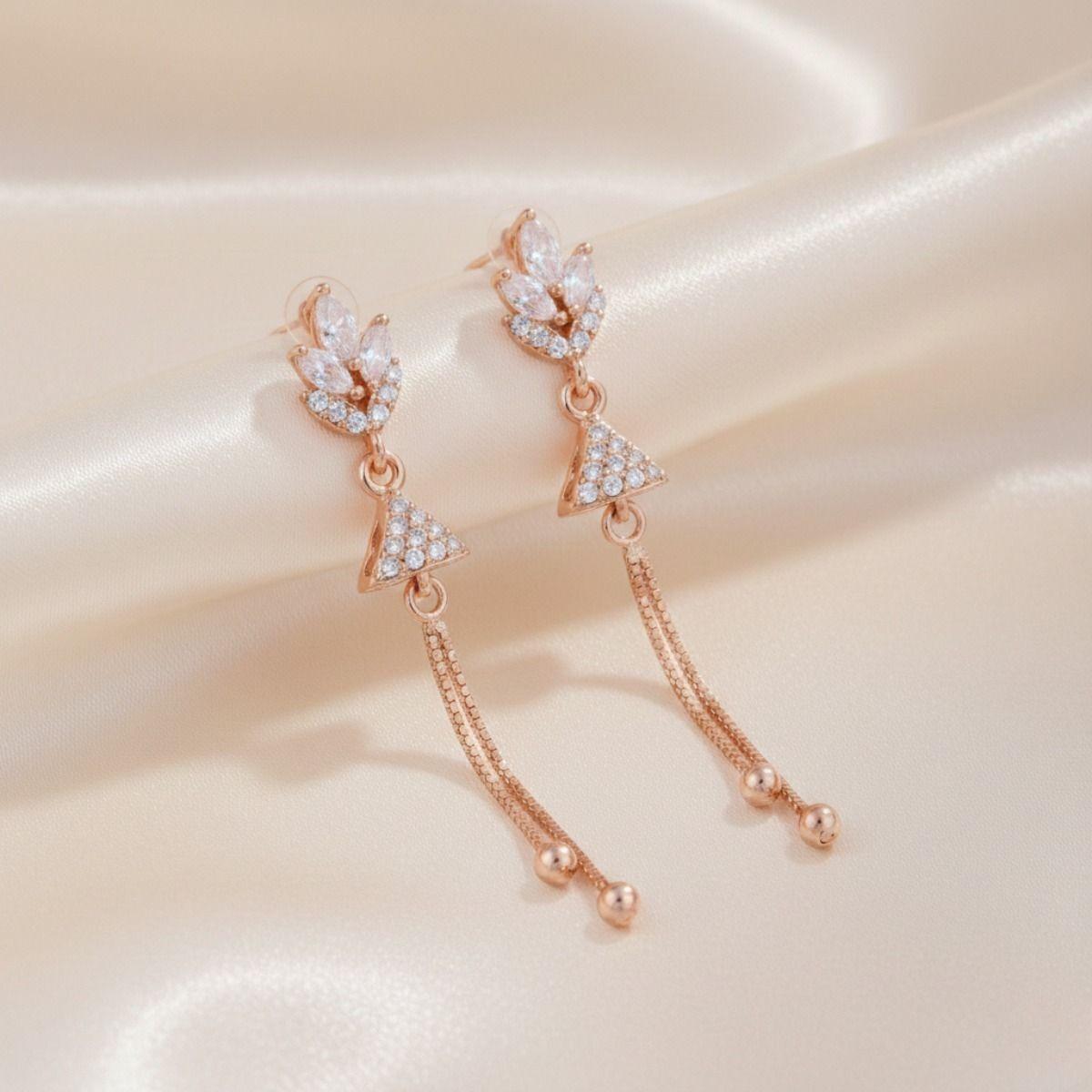 Forevershine Rose Gold Plated Drop Earrings, Cubic Zirconia Gemstones, Dangle Style, 40mm Length, Lightweight 5g |gift For Her|hypoallergenic | Tarnish Resistant | Stylish Jewelry For Women & Girls