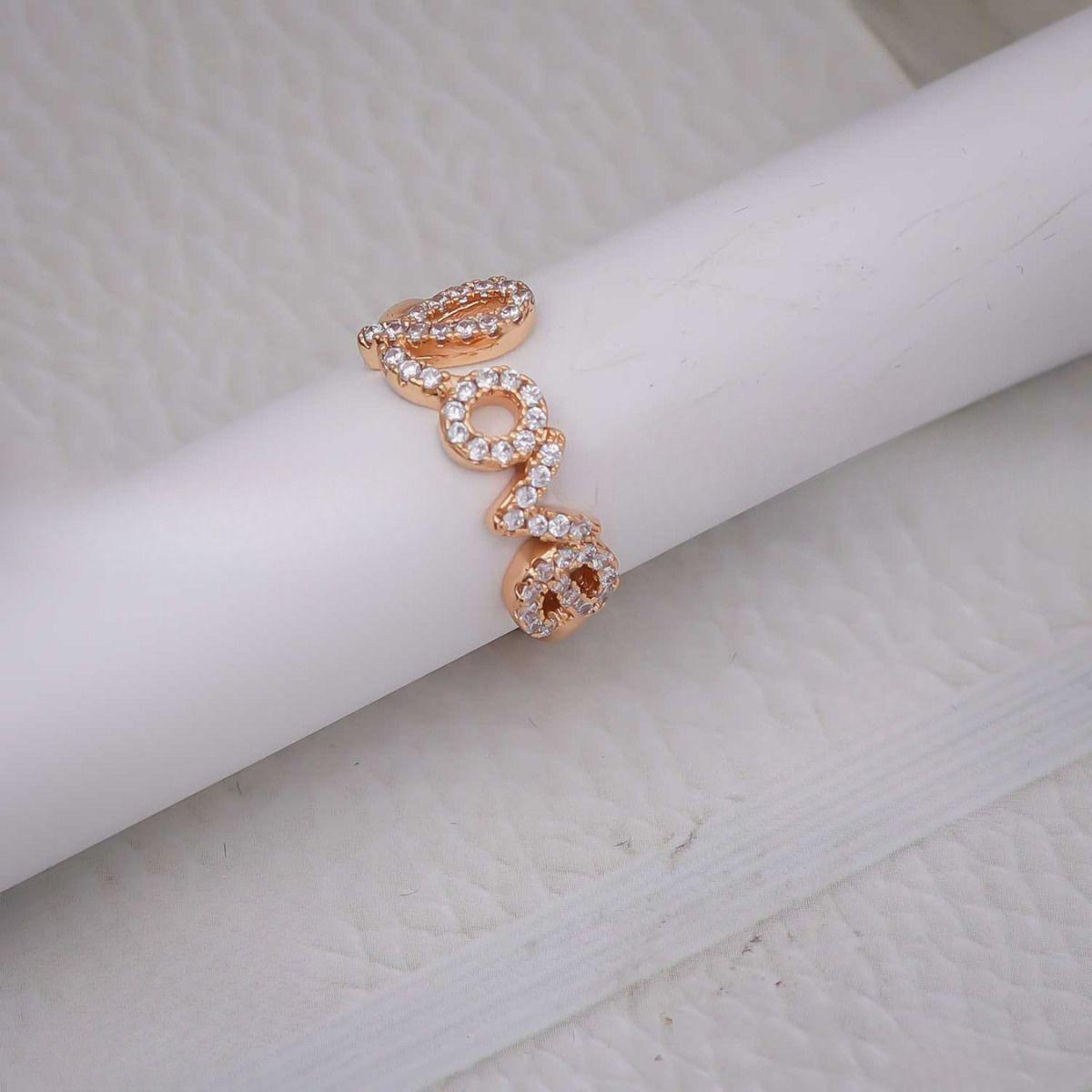 Forevershine Rose Gold Plated Love Adjustable Finger Ring For Women, Cubic Zirconia Studded Fashion Ring For Girls, Open Size Crystal Alphabet Design Jewelry - Image 2