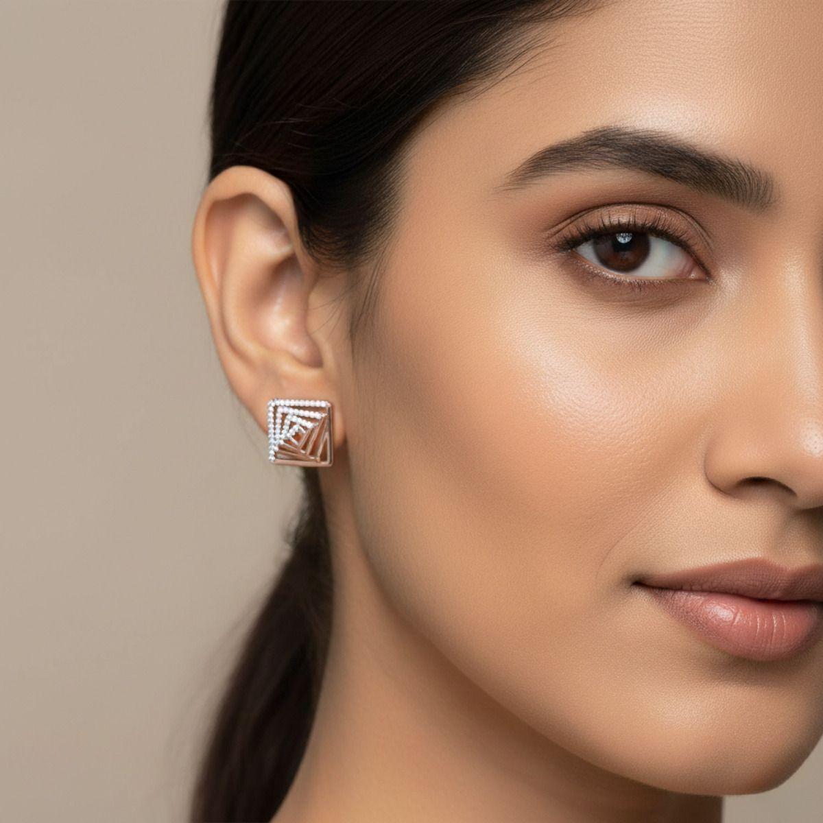 Forevershine Cubic Zirconia Square Stud Earrings For Women | Rose Gold Plated Dual Tone Geometric Cz Tops | Party & Daily Elegent Earrings - Image 2