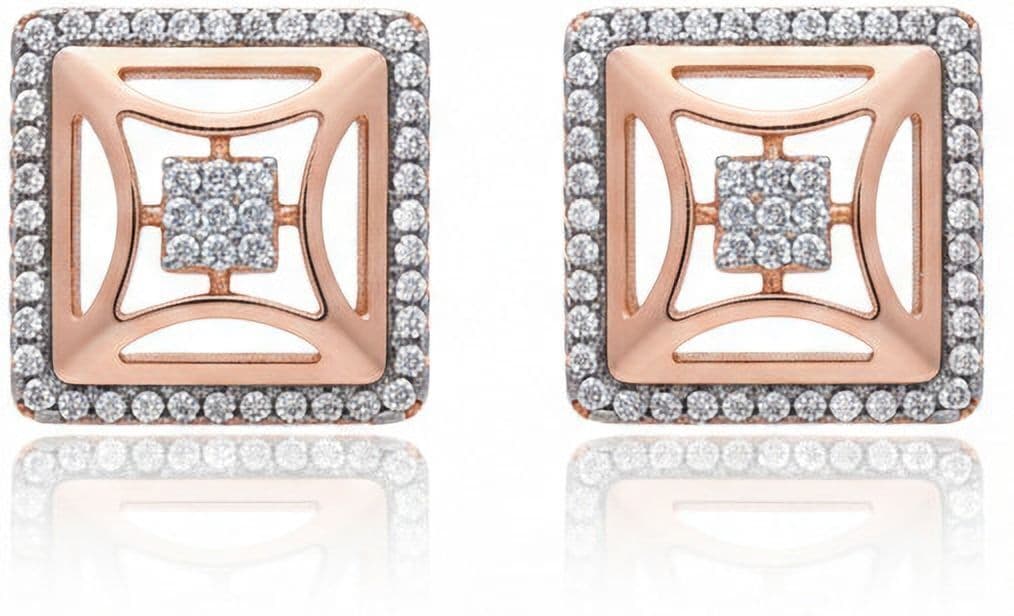 Forevershine Rose Gold Dual Tone Square Cz Stud Earrings For Women | Cubic Zirconia Stone Studded Geometric Tops | Elegant Daily & Party Jewellery - Image 3