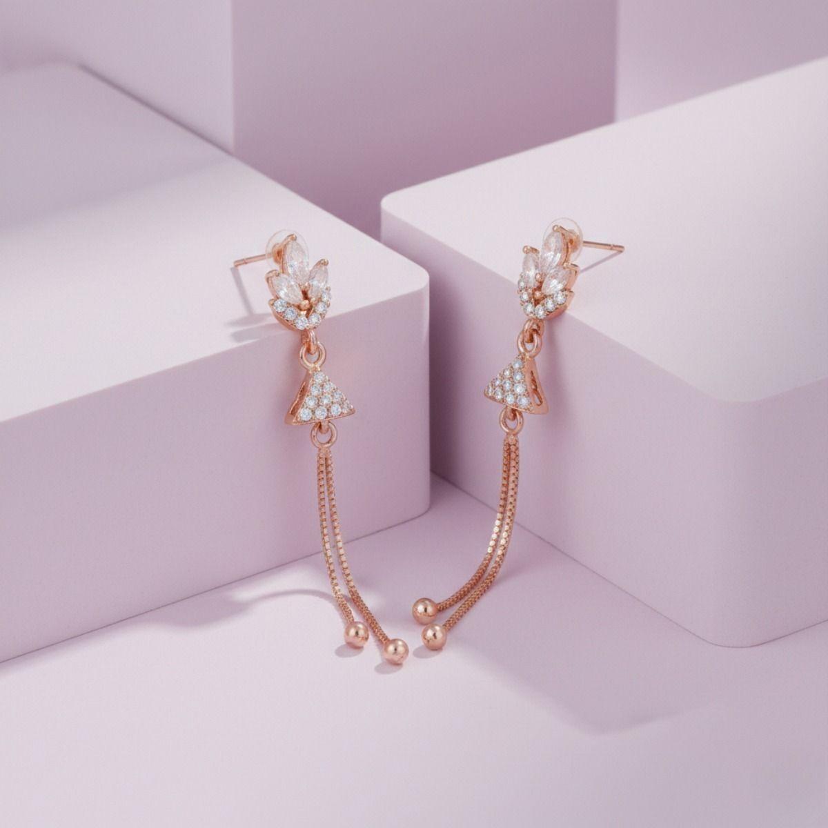 Forevershine Rose Gold Plated Drop Earrings, Cubic Zirconia Gemstones, Dangle Style, 40mm Length, Lightweight 5g |gift For Her|hypoallergenic | Tarnish Resistant | Stylish Jewelry For Women & Girls - Image 2