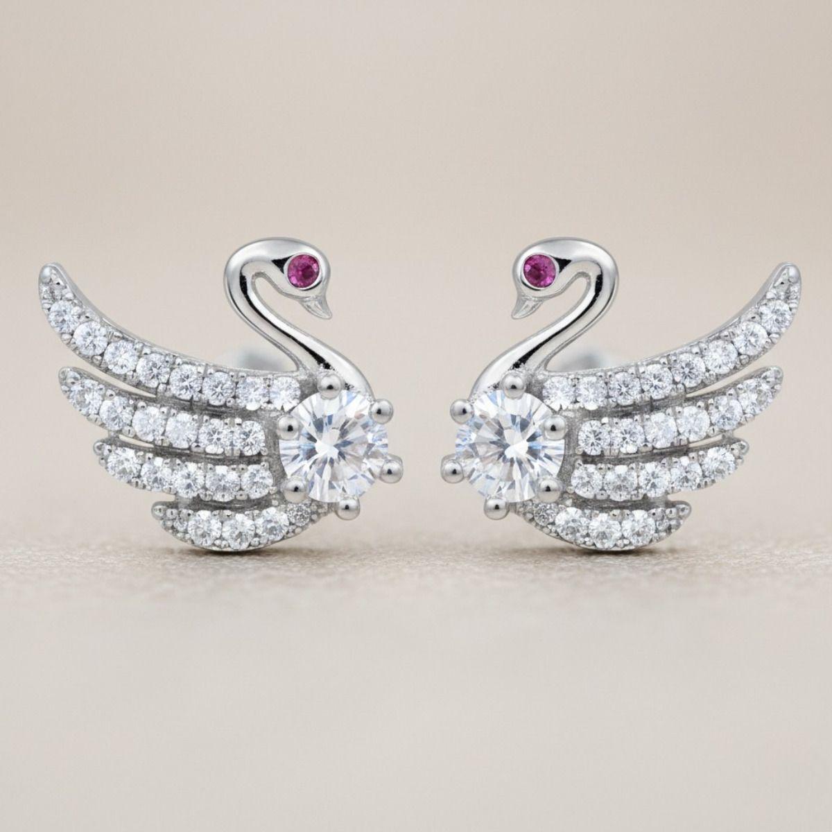 Forevershine Cubic Zirconia Swan Stud Earrings For Women | Rhodium Plated Cz Stone Designer Tops | Small Size Party & Daily Elegent Earrings - Image 3