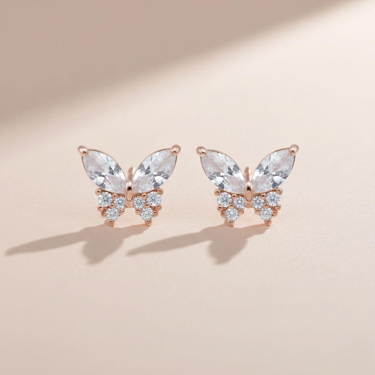 Forevershine Rose Gold Butterfly Cz Stud Earrings For Women | Cubic Zirconia Stone Studded Designer Tops | Elegant Party & Daily Jewellery